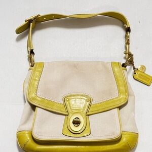 COACH Y2K LEGACY CANVAS CITRINE LEATHER TRIM ALI SLIM FLAP HOBO BAG 10828 read